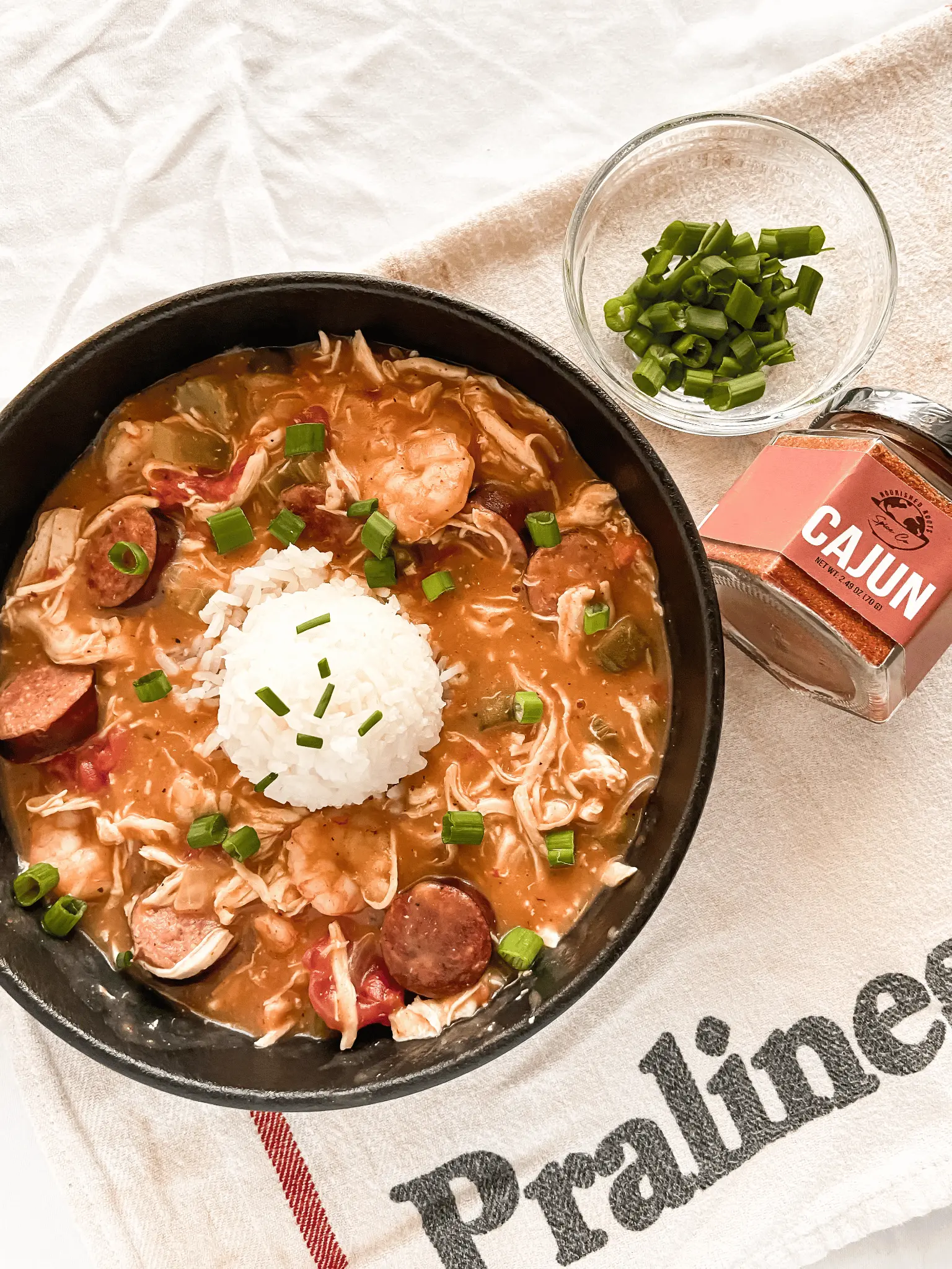 Chicken sausage and shrimp gumbo with okra