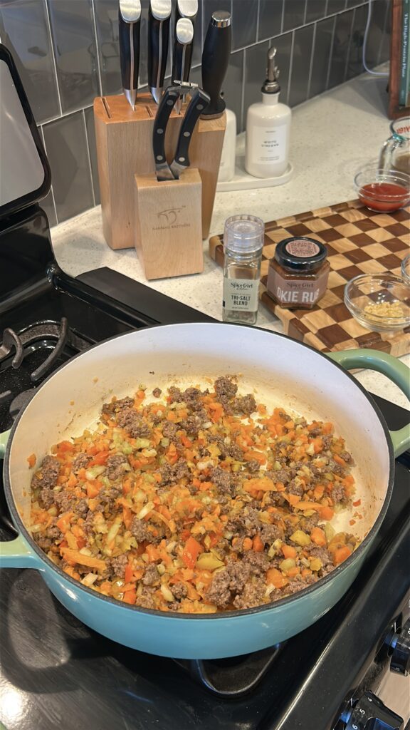 Adding vegetables to ground beef for sloppy joes