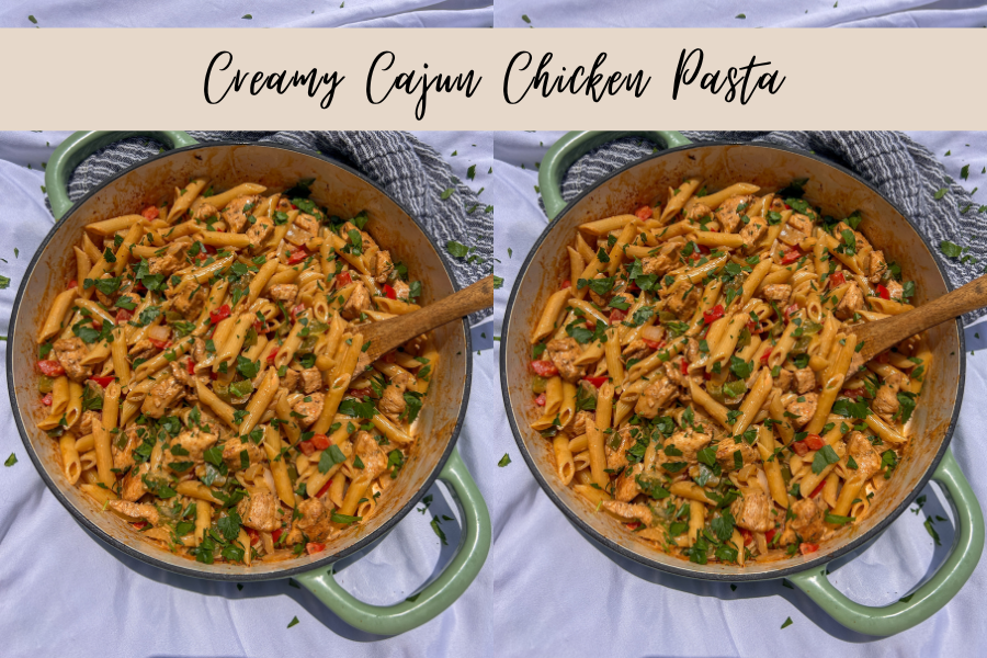 Easy creamy Cajun chicken pasta made with Cajun-seasoned chicken, penne pasta, and bell peppers