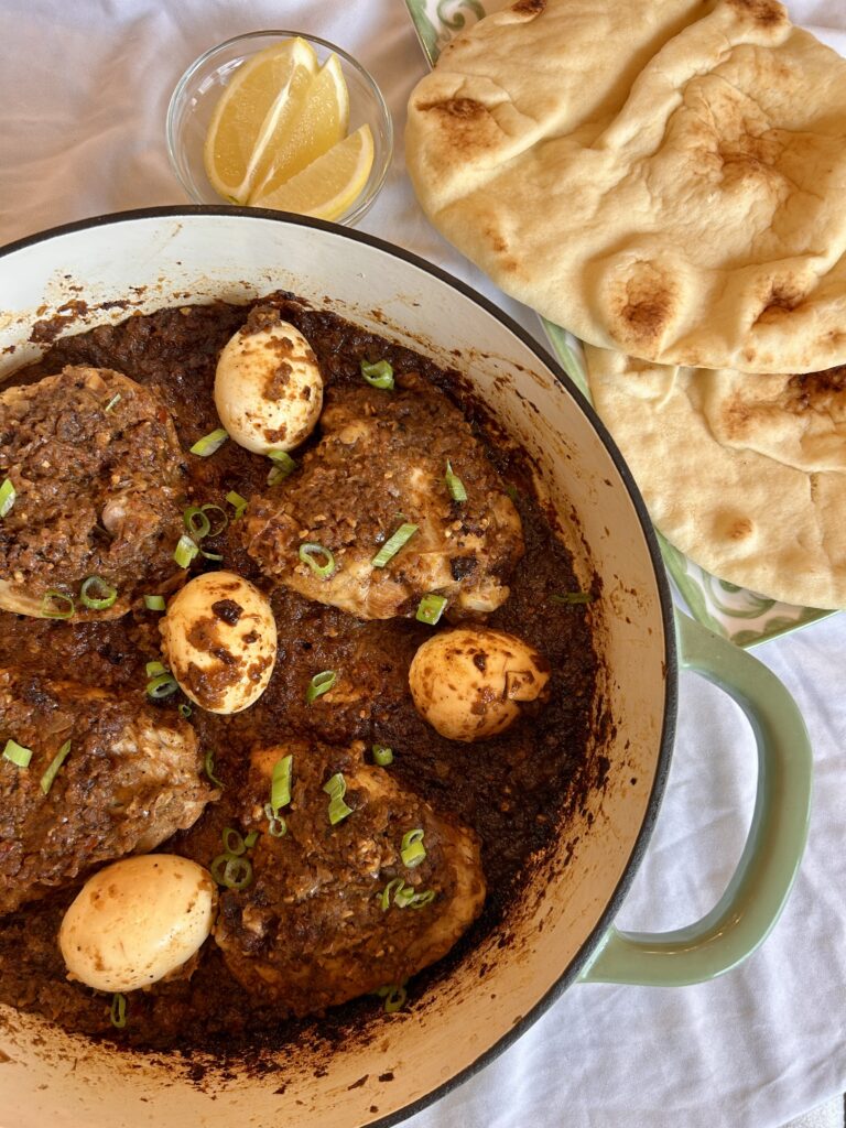 finished doro wat with eggs in rich spiced sauce
