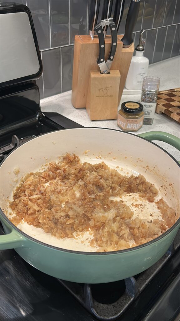 onions cooked down for doro wat forming thick onion base