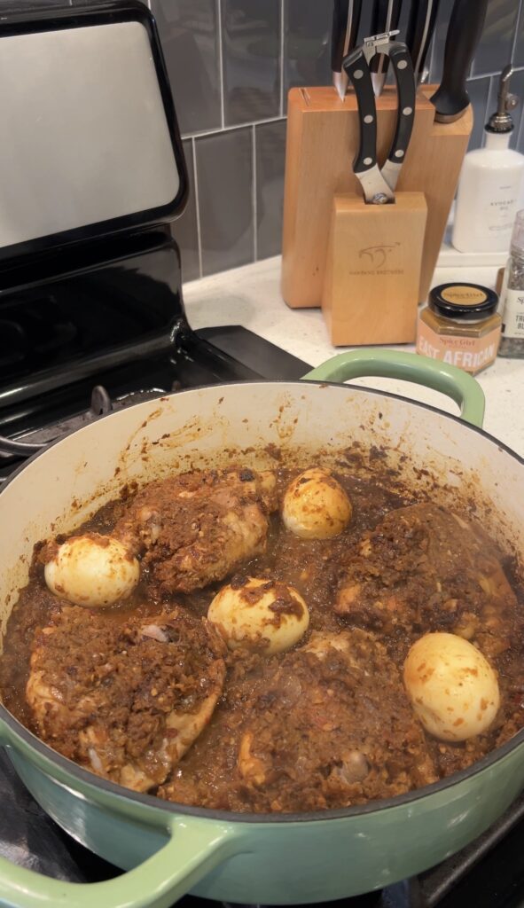 doro wat after simmering with thick rich sauce