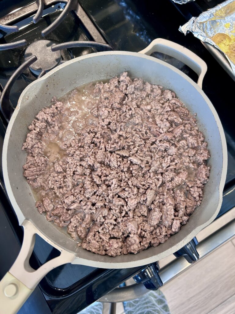 Browning ground beef for Cuban picadillo