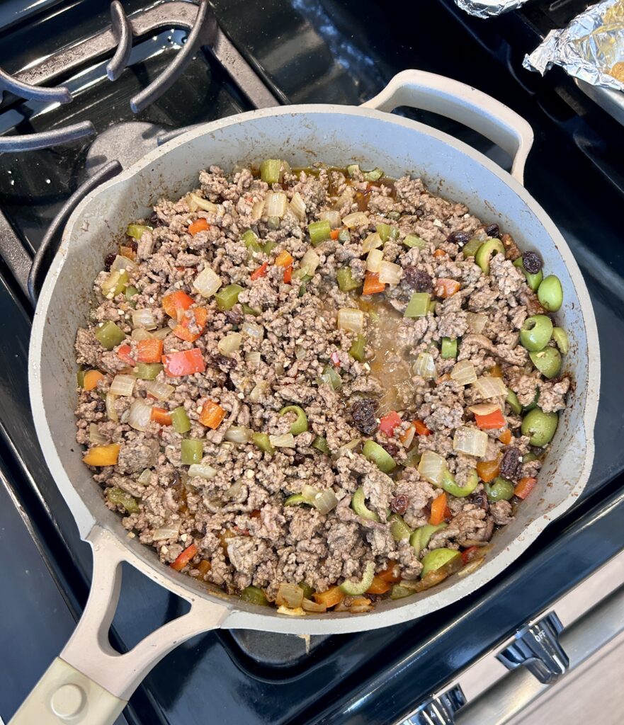 Finished Cuban picadillo ready to serve