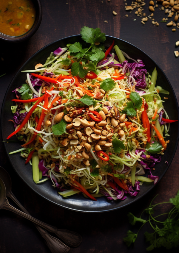 Spring Roll Salad with Spicy Peanut Ginger Dressing