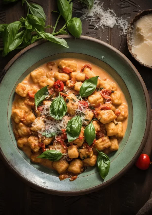 One Pot Creamy Sun Dried Tomato & Basil Gnocchi