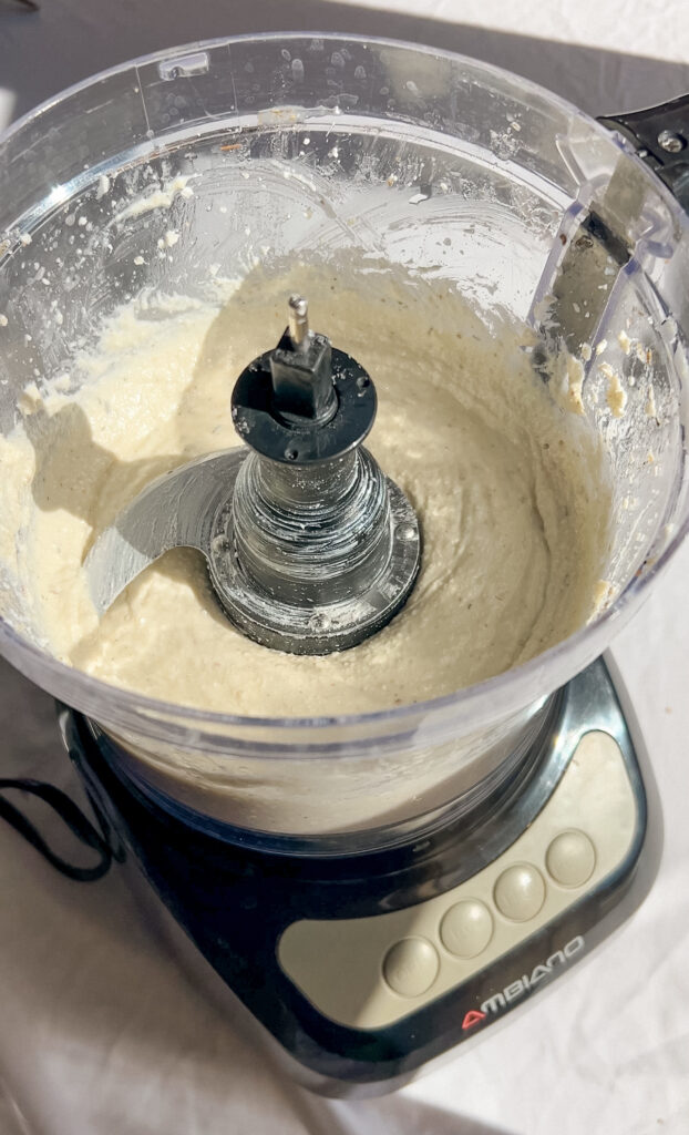 whipped feta blending in a food processor until creamy