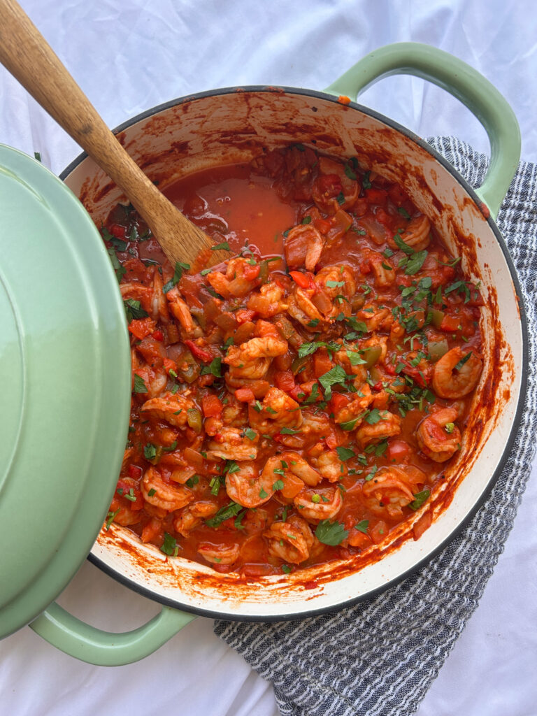Camarones enchilados with rich Cuban Creole tomato sauce and shrimp