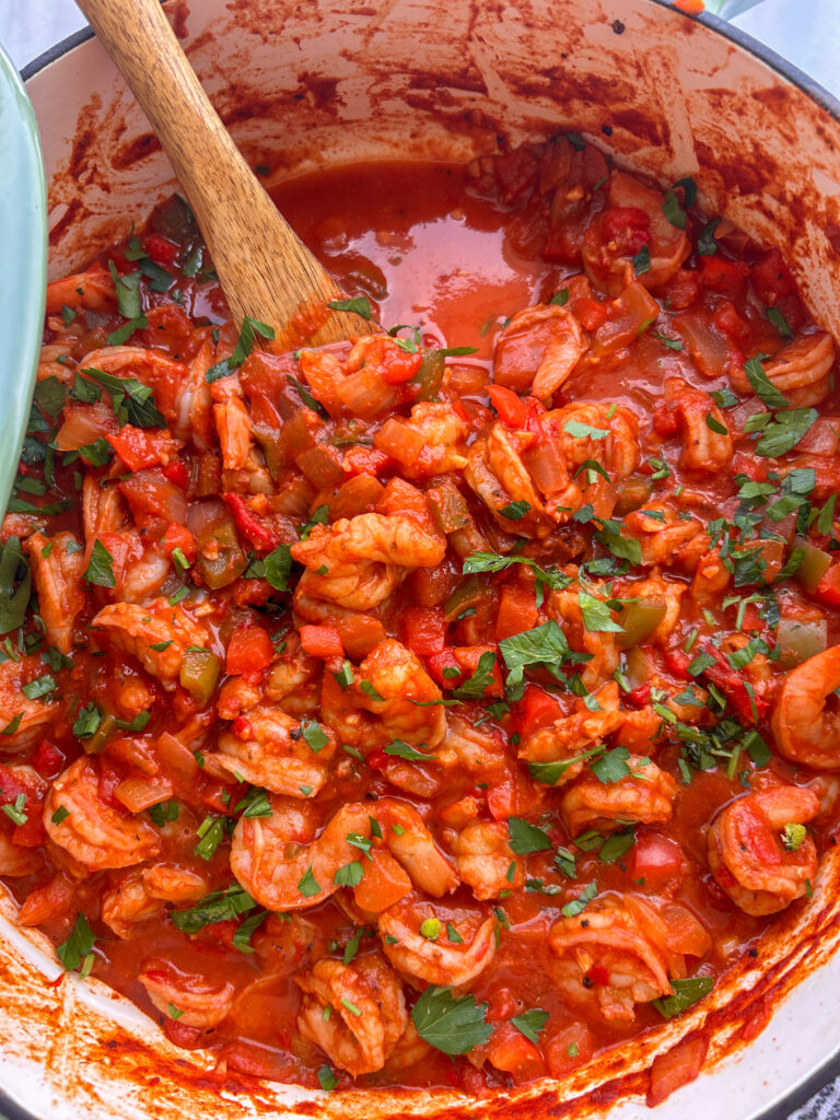 Camarones enchilados garnished with fresh parsley