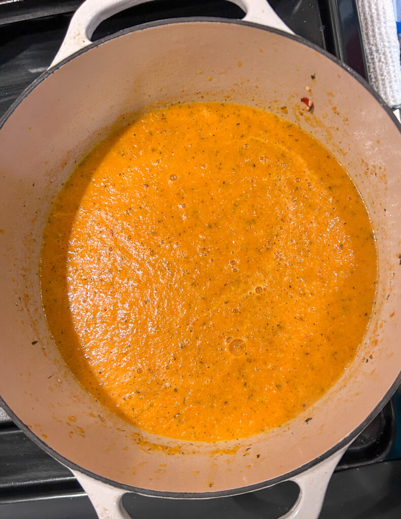 blending lobster bisque with immersion blender