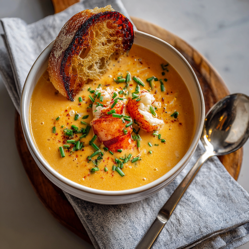 creamy lobster bisque garnished with green onion