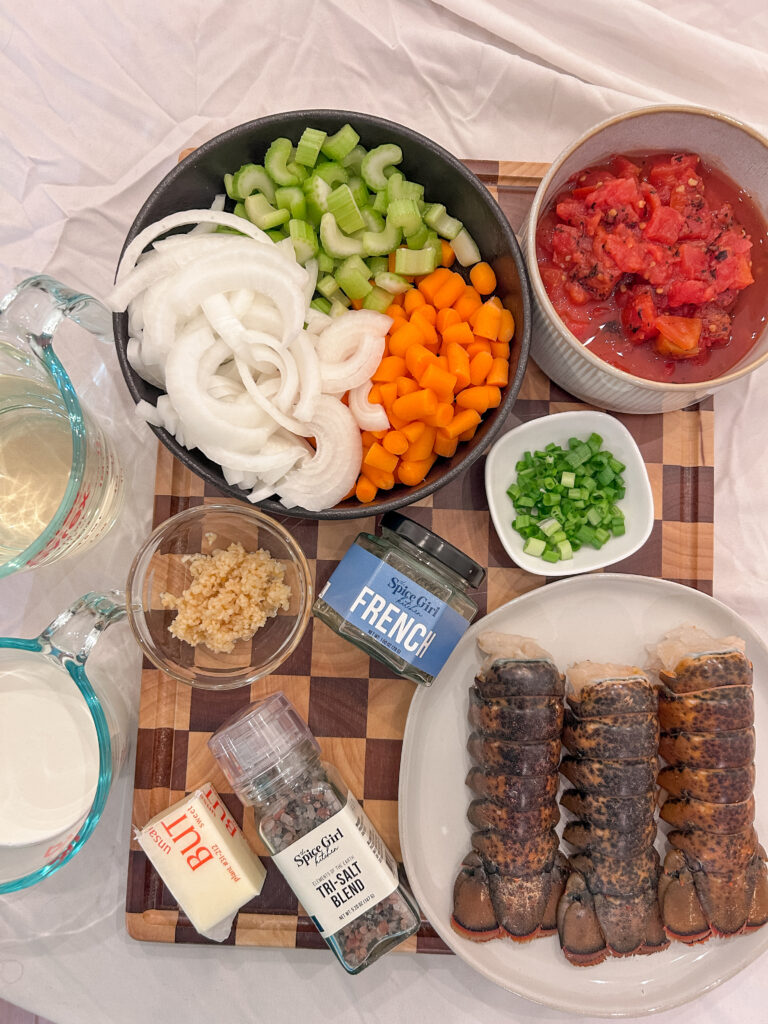 overhead shot of lobster bisque ingredients