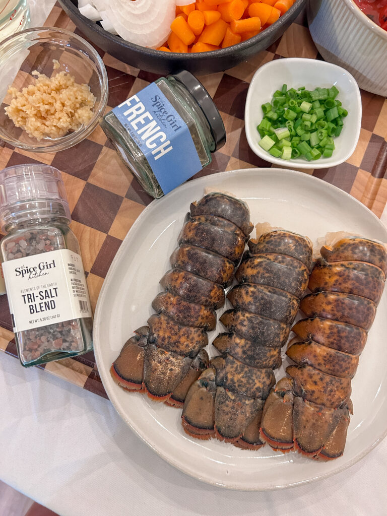 raw lobster tails ready for lobster bisque