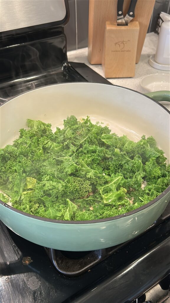 sauteed kale with garlic for sweet potato boats
