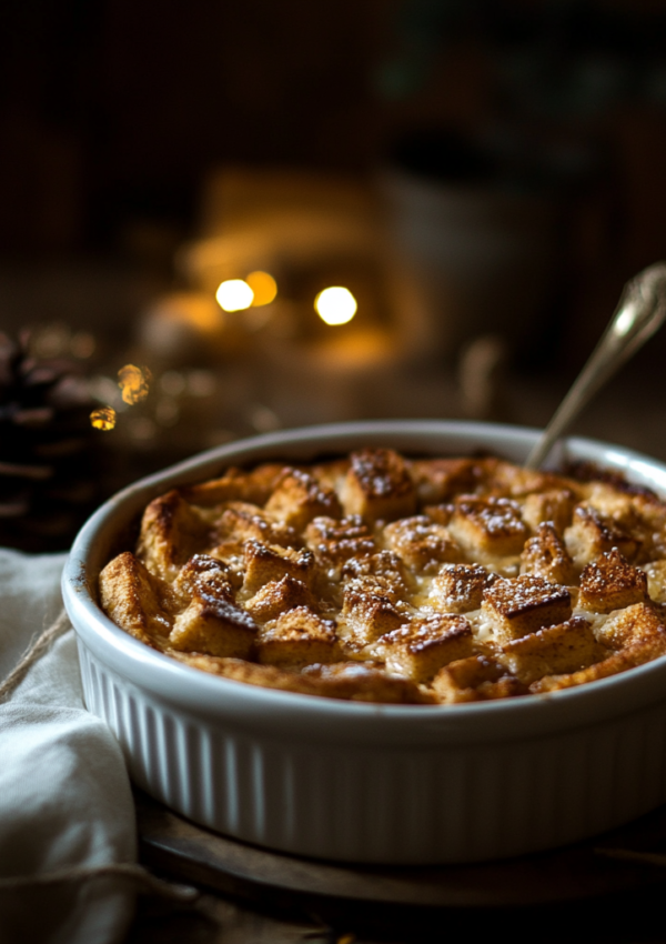 French Toast Casserole in a white casserole dish