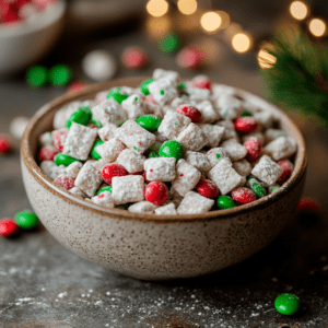 Christmas Puppy Chow with M&Ms