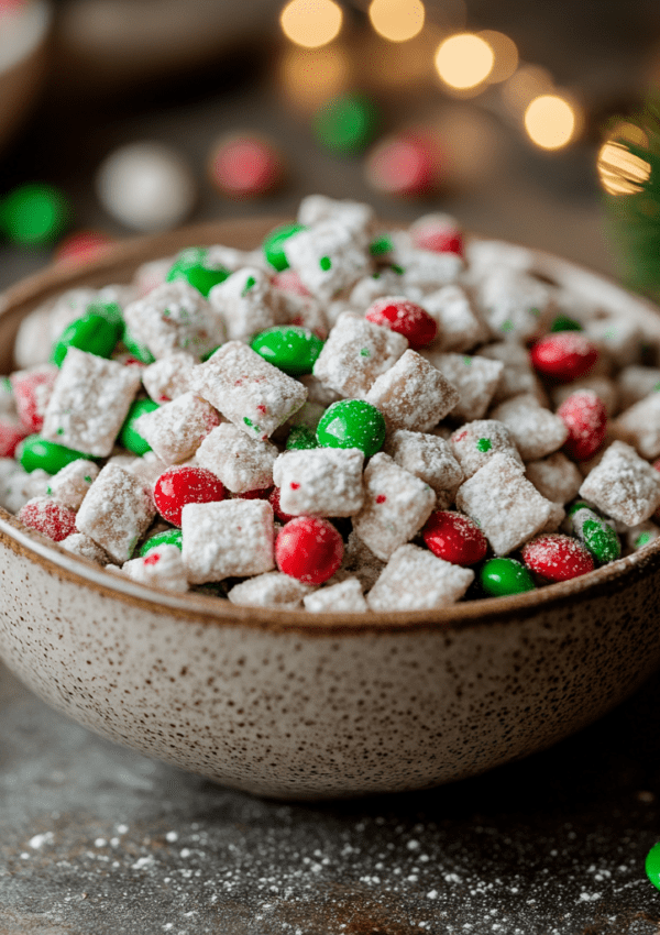 Christmas Puppy Chow with M&Ms