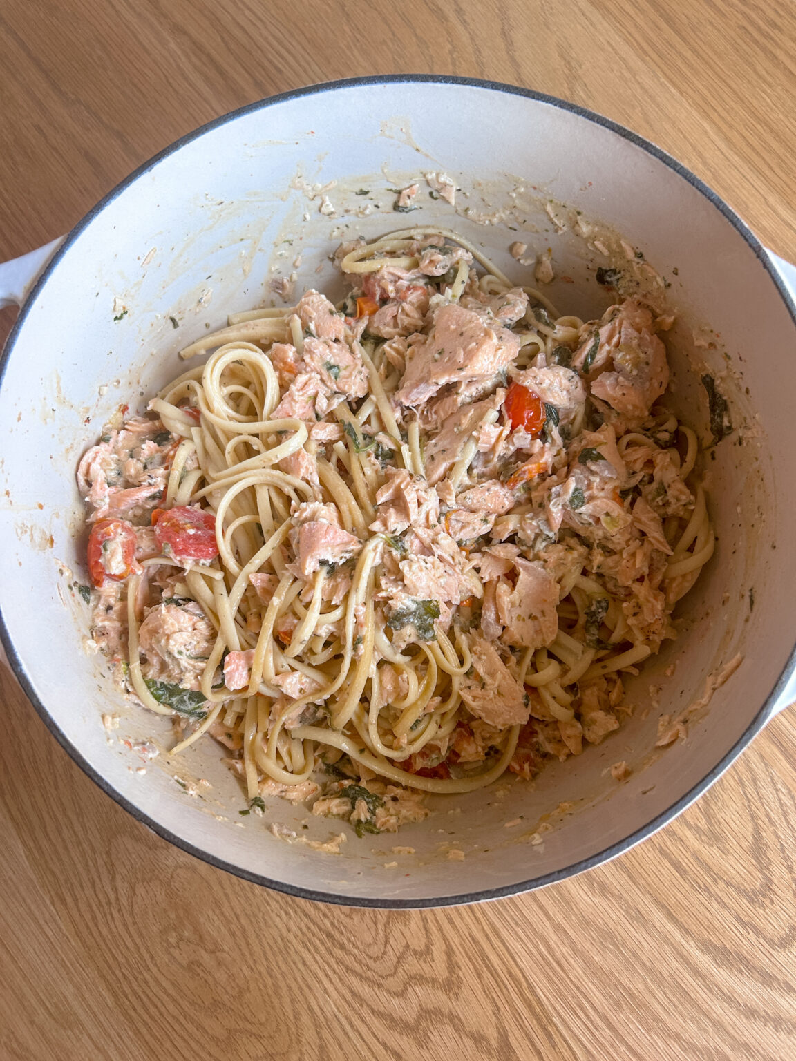 Creamy One Pot Salmon Pasta with Boursin Cheese, Spinach, and Capers ...