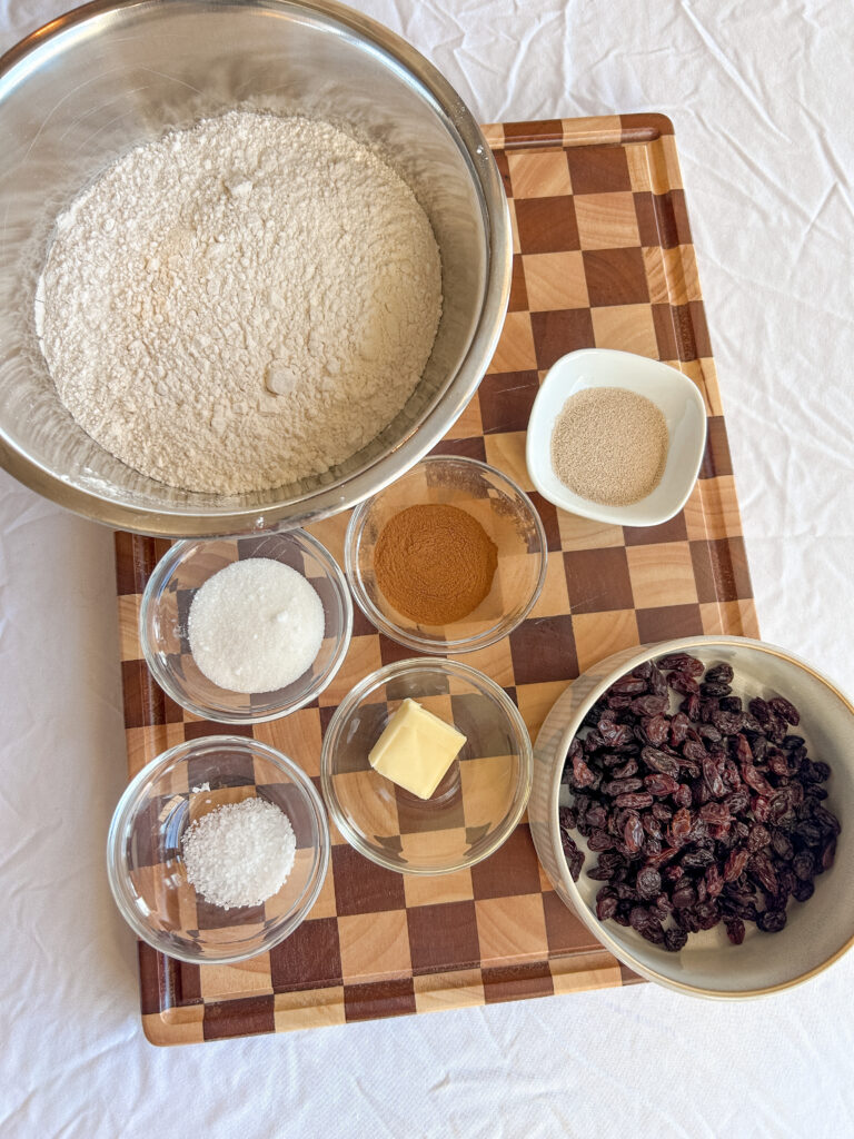 ingredients for homemade cinnamon raisin bread