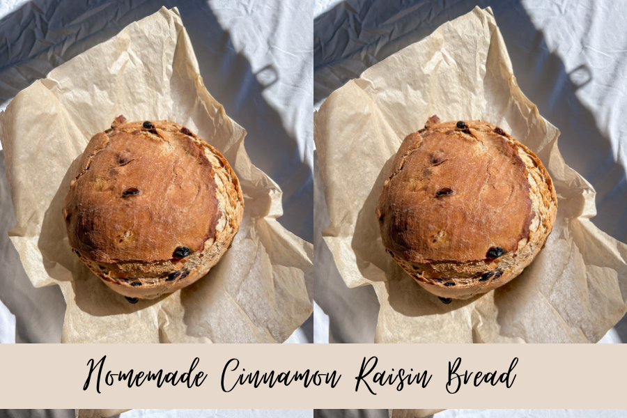 hero image of homemade cinnamon raisin bread loaf