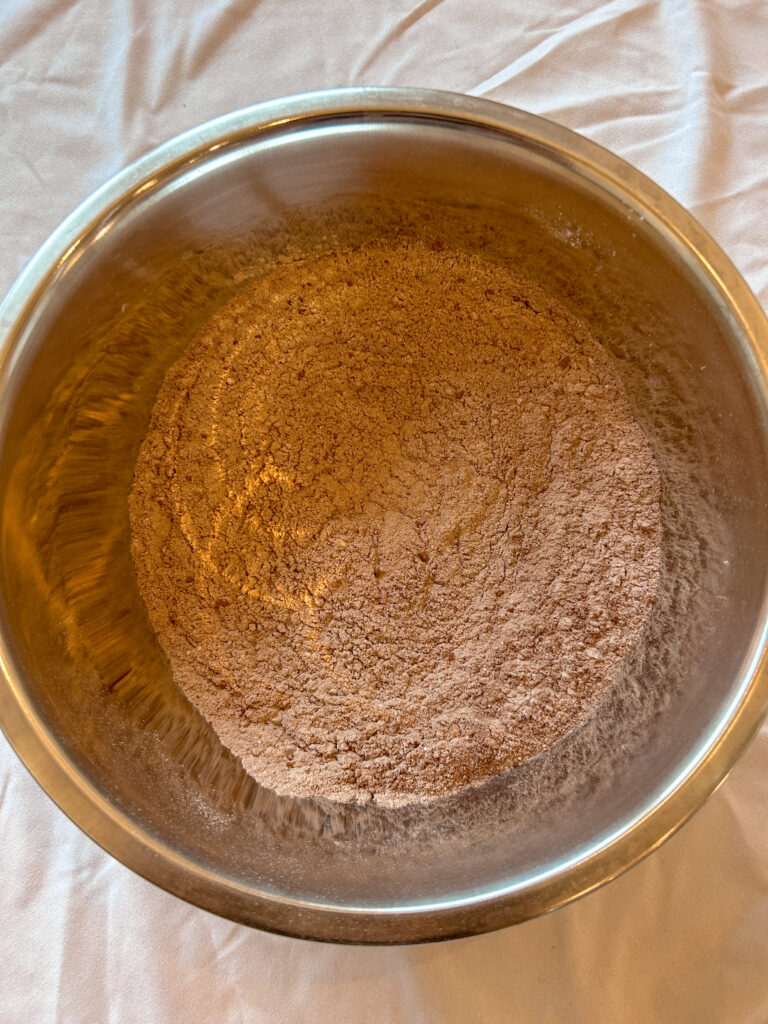 Whisking dry ingredients for rocky road cookie dough