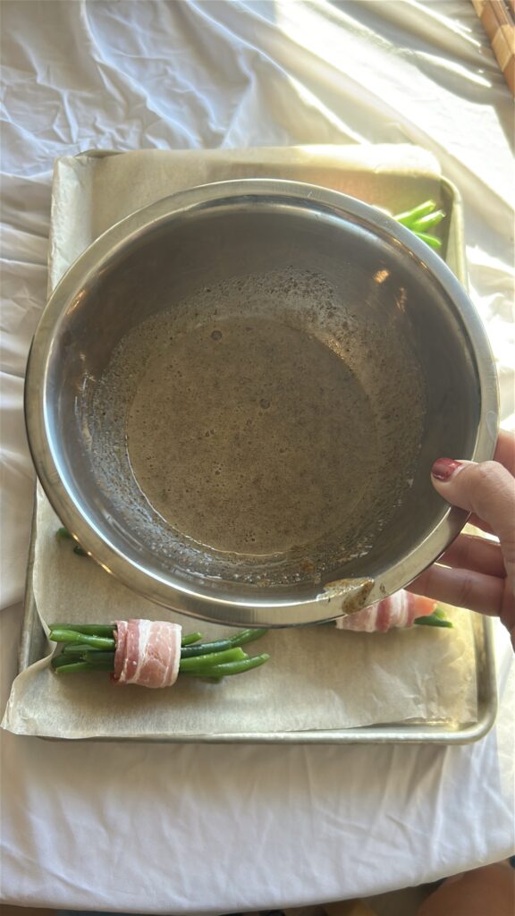 Whisked glaze for brushing bacon wrapped green bean bundles