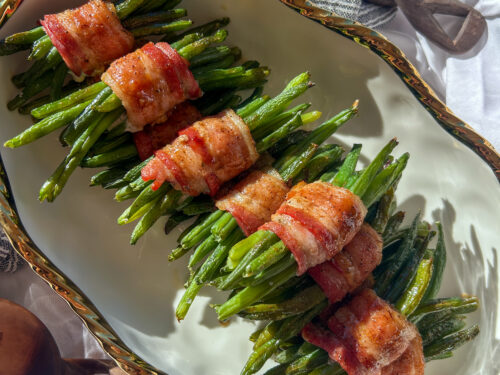 Bacon Wrapped Green Bean Bundles with Brown Sugar Glaze