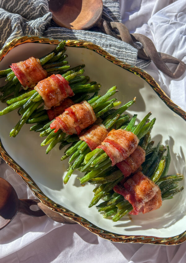 Bacon Wrapped Green Bean Bundles with Brown Sugar Glaze