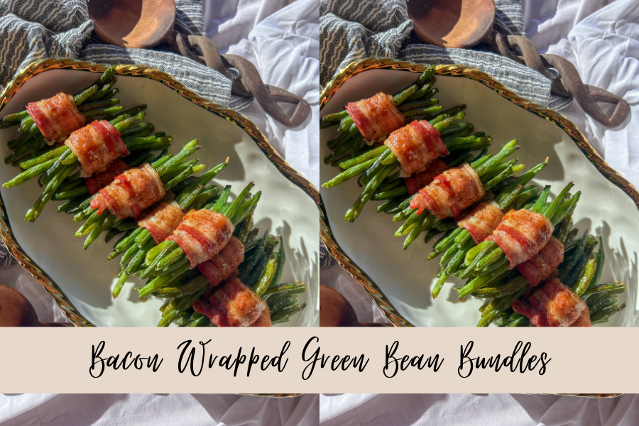 Bacon wrapped green bean bundles served as an easy appetizer or side dish