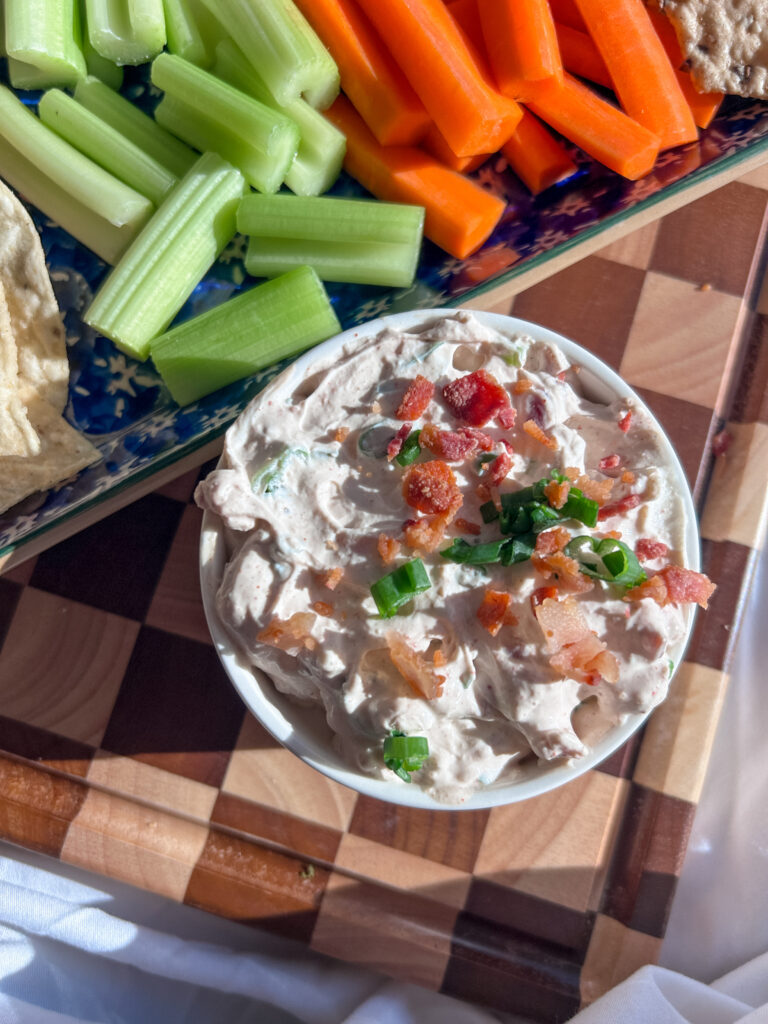 Cold cream cheese Bloody Mary dip with horseradish and Cajun seasoning