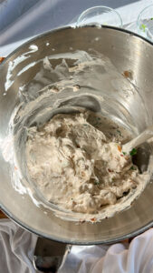 Folding celery, green onion, and bacon