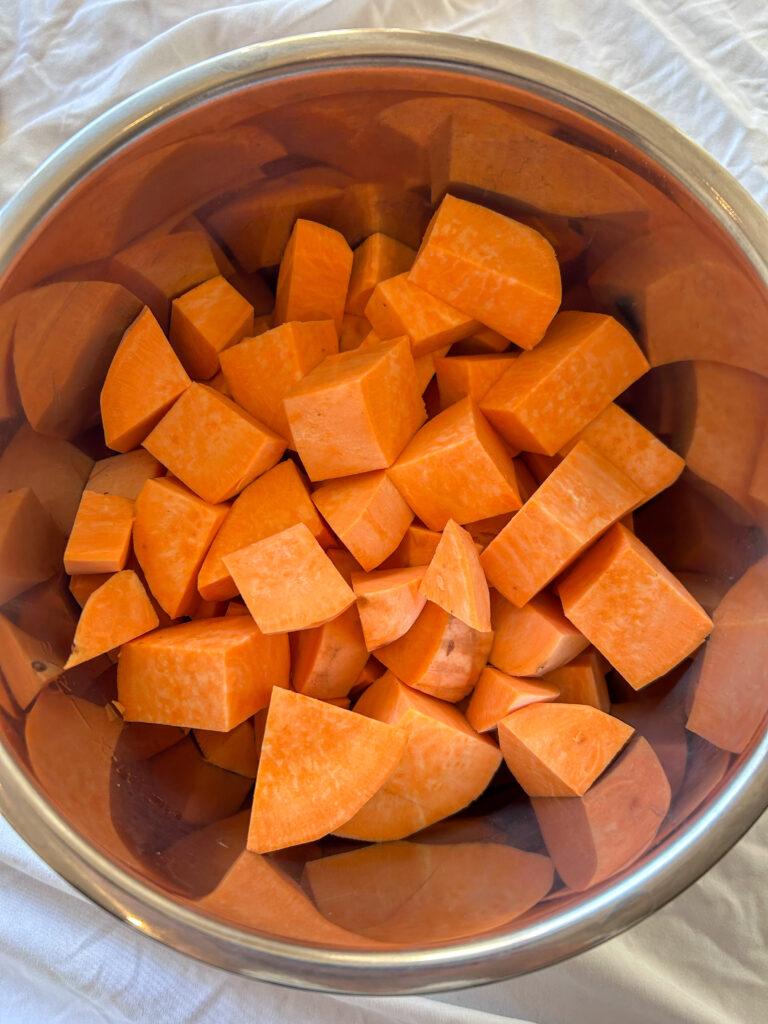 diced sweet potatoes in instant pot before pressure cooking