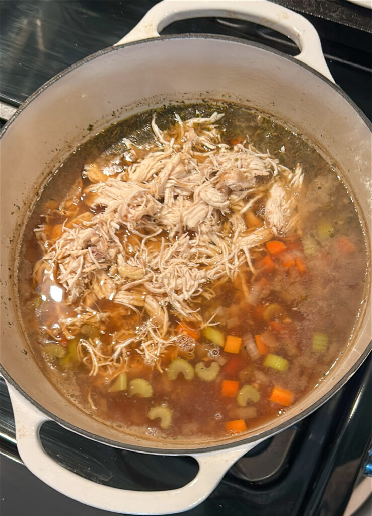 Shredding chicken for stove top chicken noodle soup