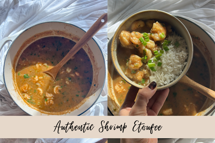 Intro image of authentic Cajun shrimp etouffee in a pot