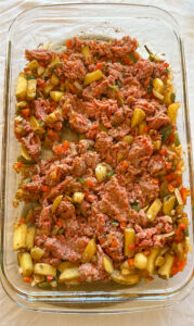 Adding ground meat to roasted vegetables