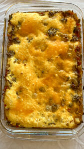 Baked egg and potato mixture for sheet pan breakfast burritos