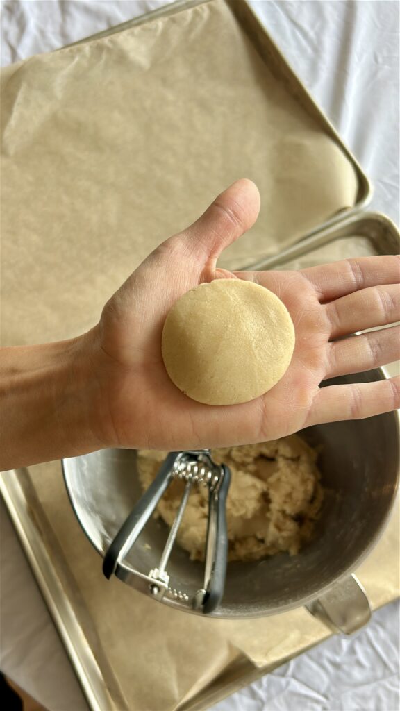 flattened cookie dough disc