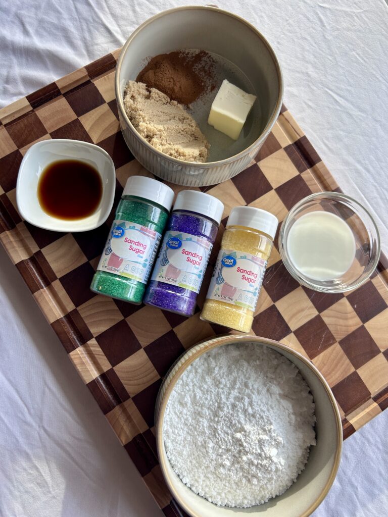 cinnamon filling and icing ingredients for king cake cookies