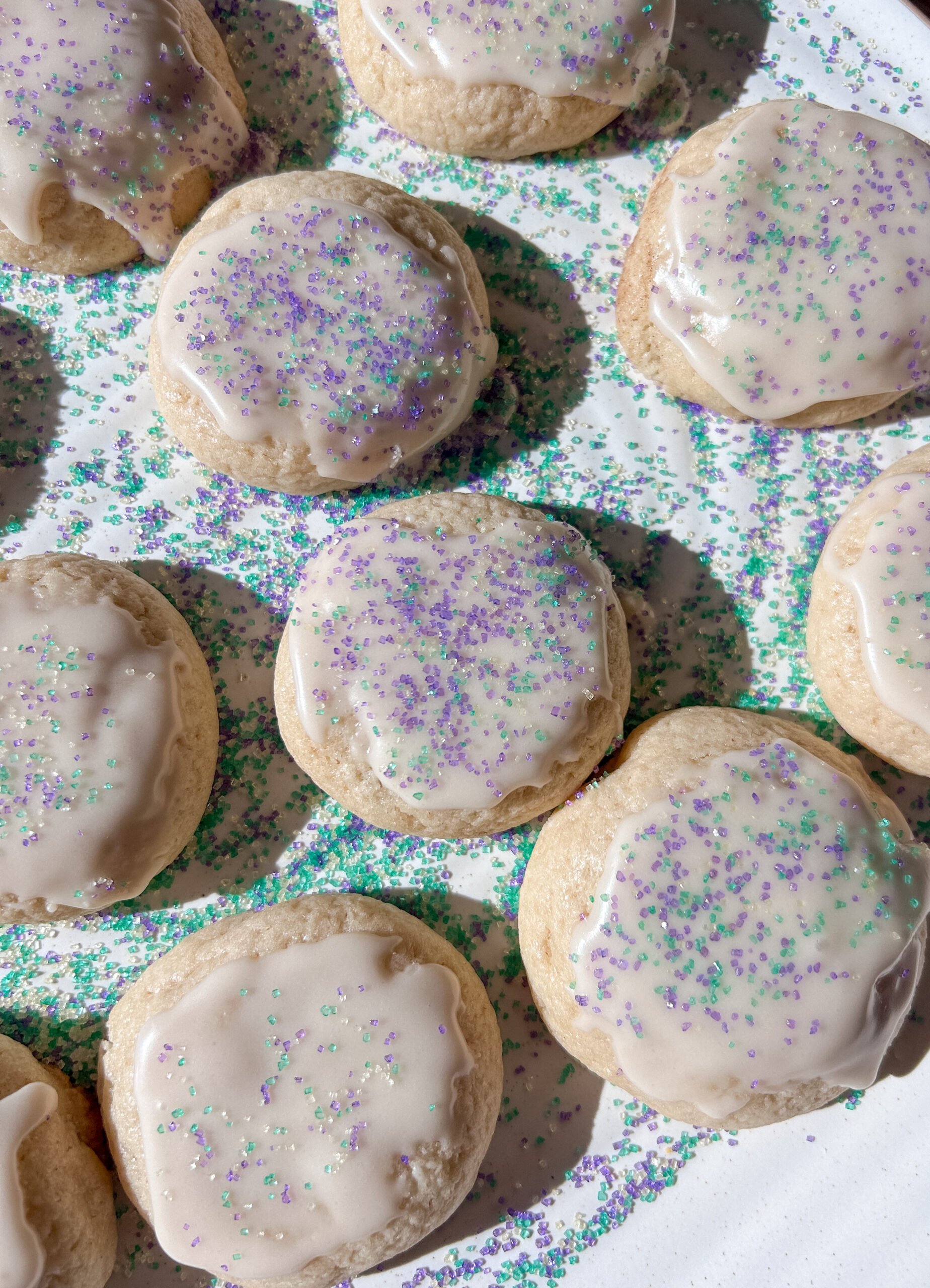 iced king cake cookies close up