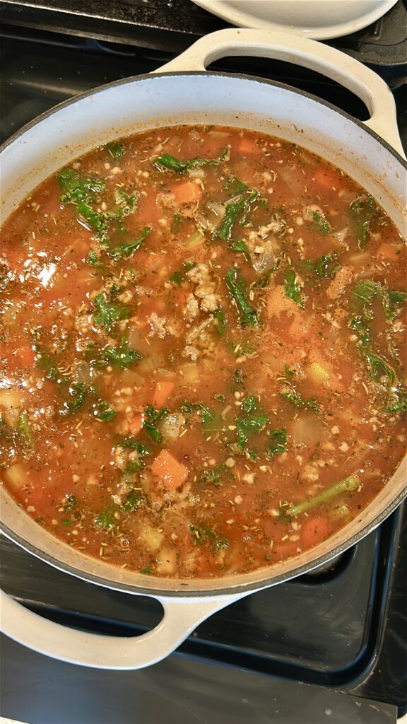 Pasta fagioli broth after simmering