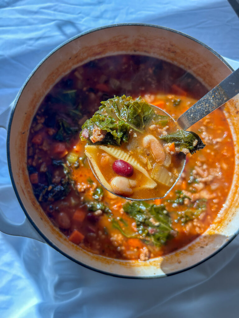 Close up of traditional Italian pasta fagioli