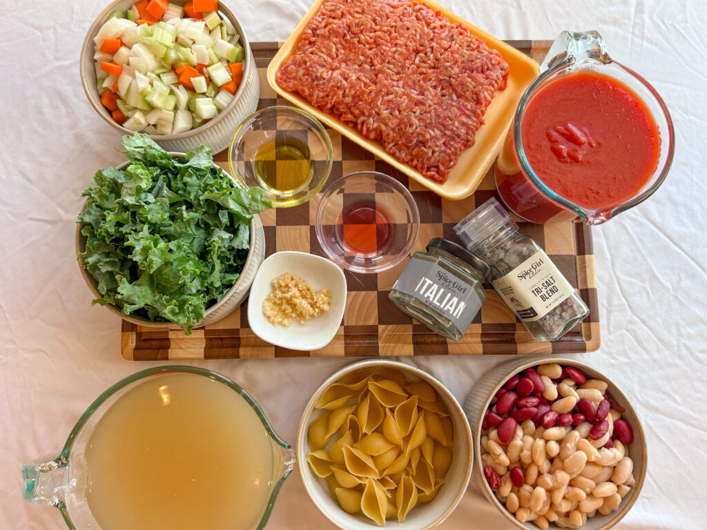 Ingredients for traditional Italian pasta fagioli