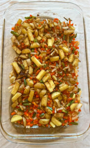 Roasted vegetables for sheet pan breakfast burritos