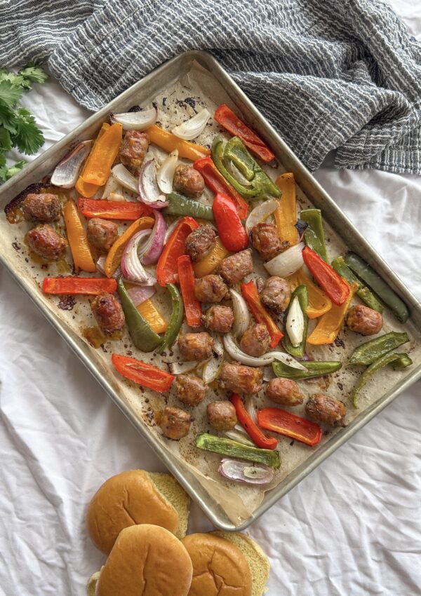Sheet Pan Sausage Peppers and Onions