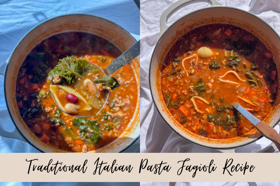 Traditional Italian pasta fagioli soup