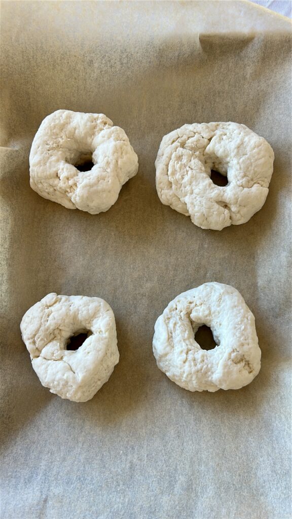 Shaping dough into greek yogurt bagels