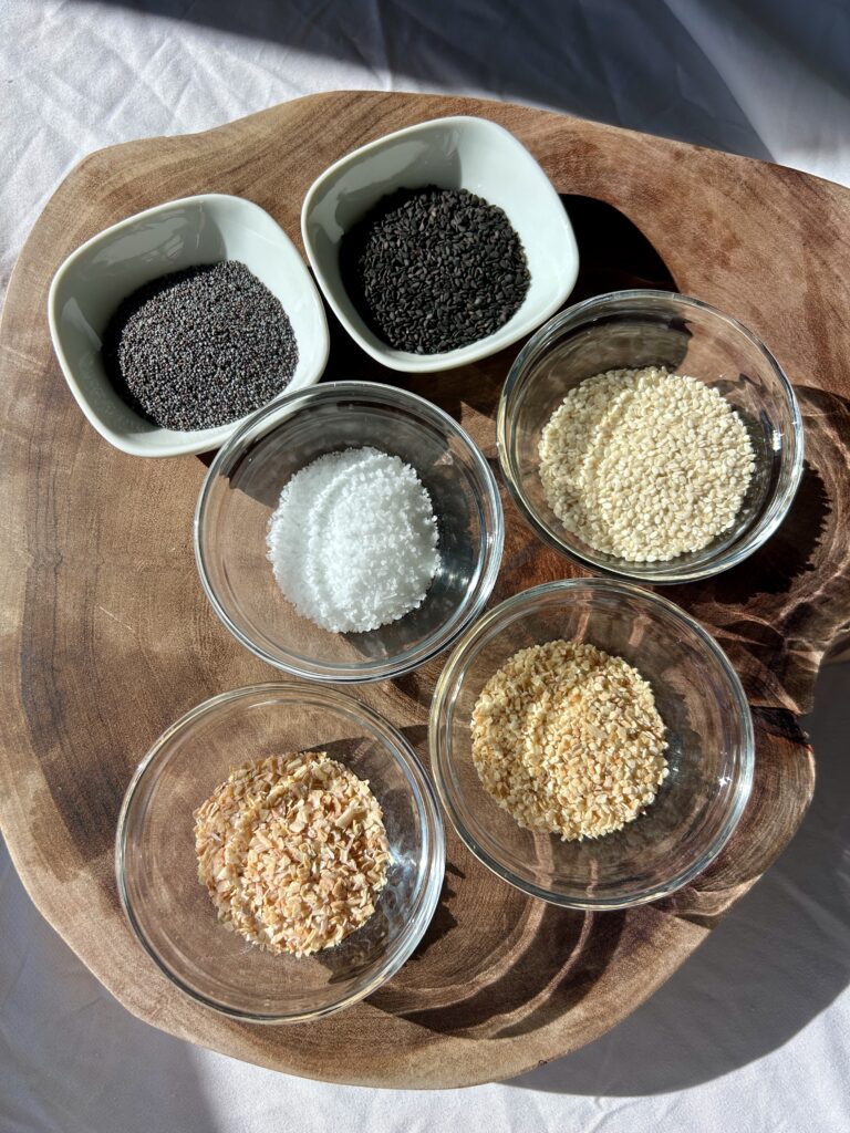 Ingredients for homemade everything bagel seasoning