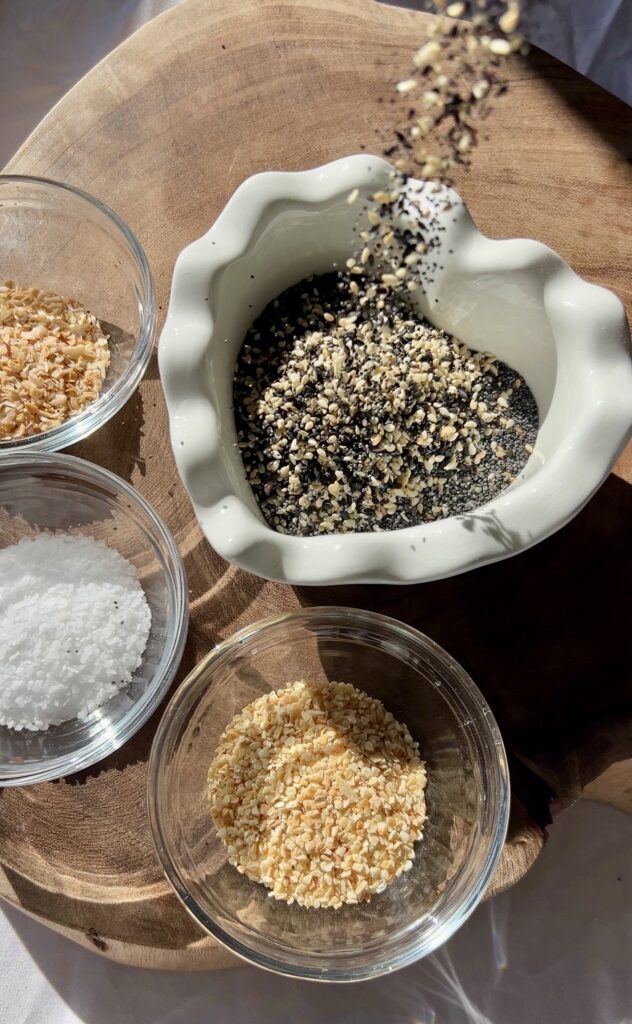 Mixing ingredients for homemade everything bagel seasoning