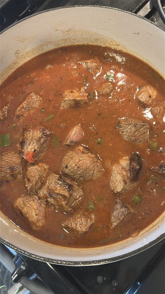 Deglazing and braising beef for Cuban carne guisada