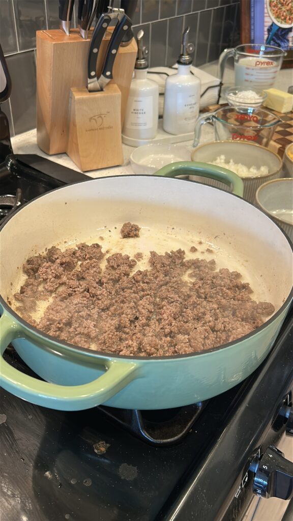 browning ground beef for taco mac and cheese